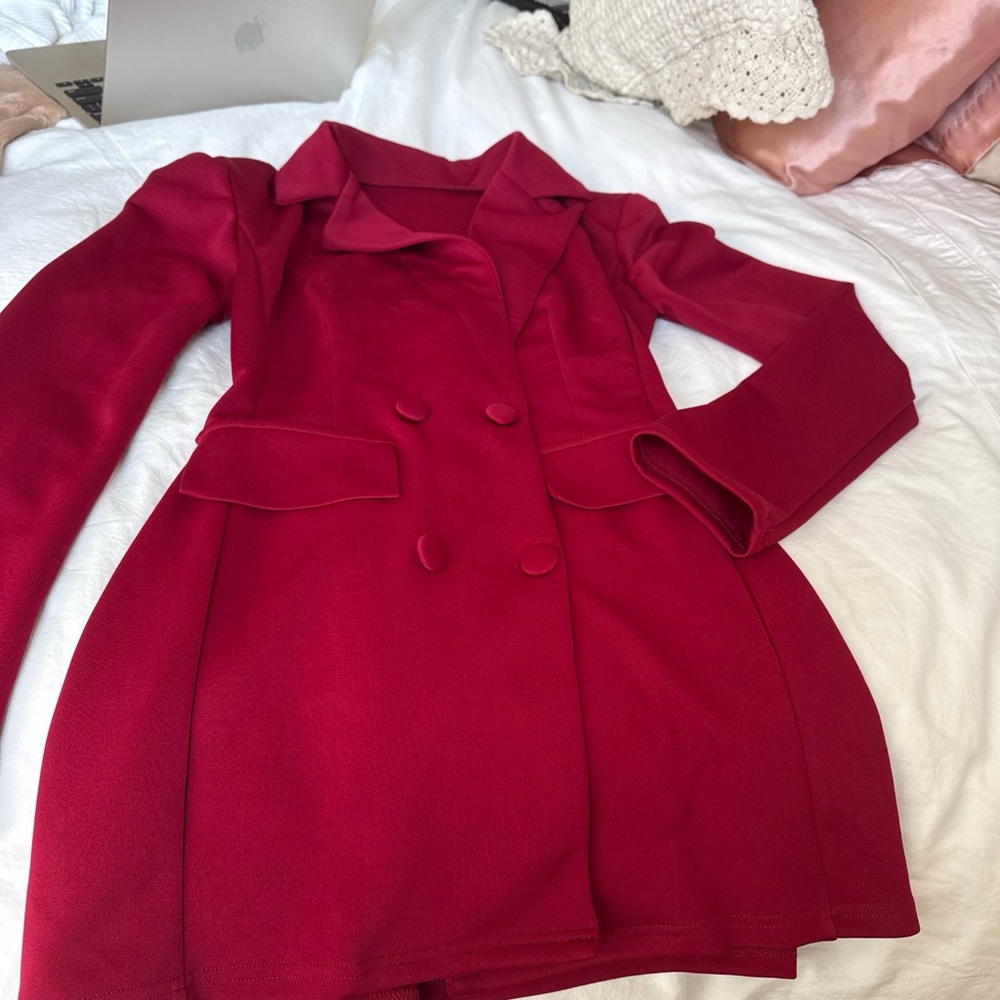 Source Unknown Crimson Double-Breasted Blazer Coat